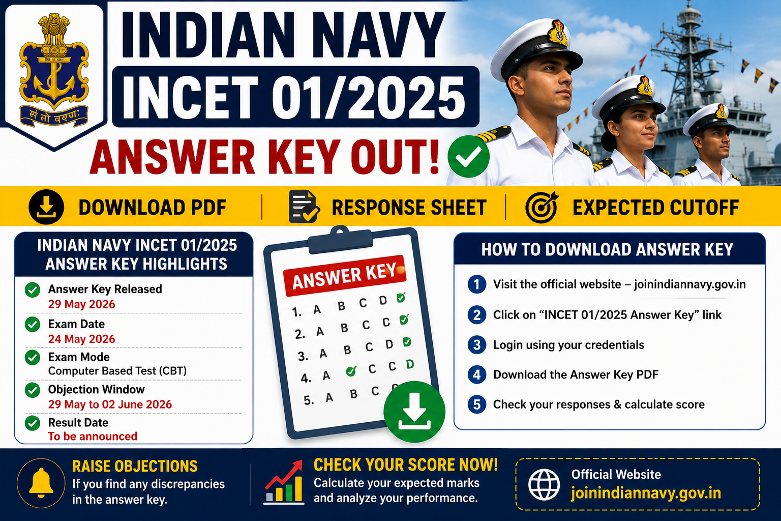 Indian Navy INCET 2026 Answer Key out: Download Now