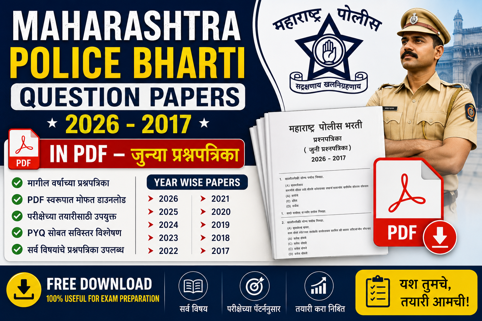 Maharashtra Police Bharti Question Papers 2026 -2017 in PDF
