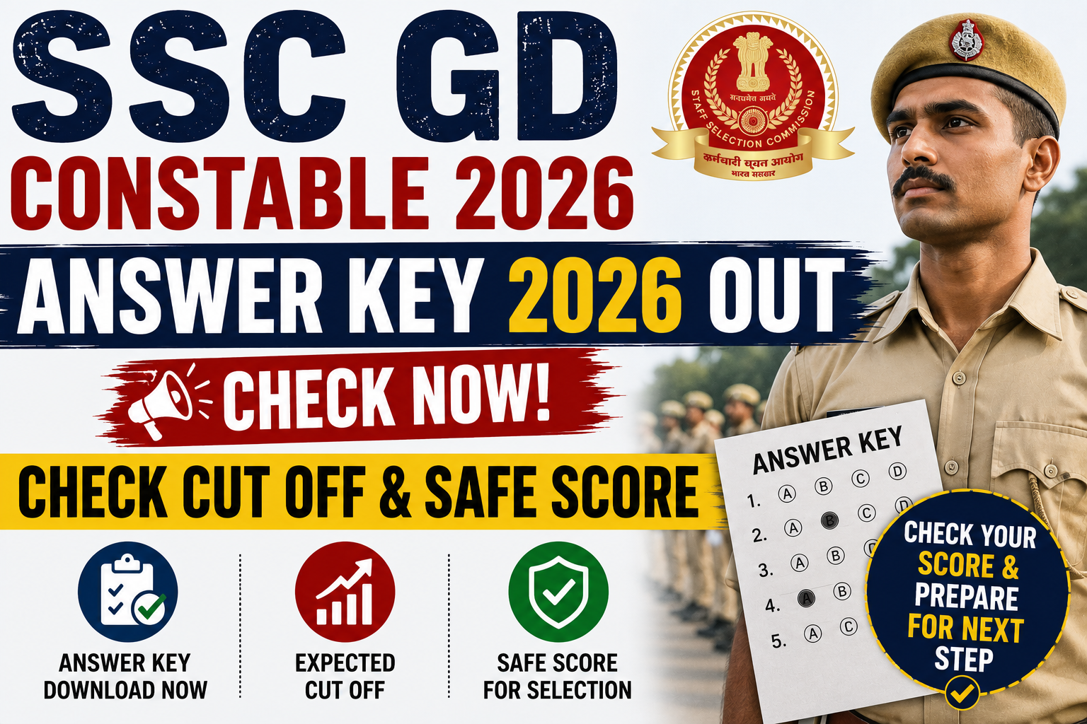 SSC GD Constable Answer Key 2026 Out: Check Cut Off & Safe Score